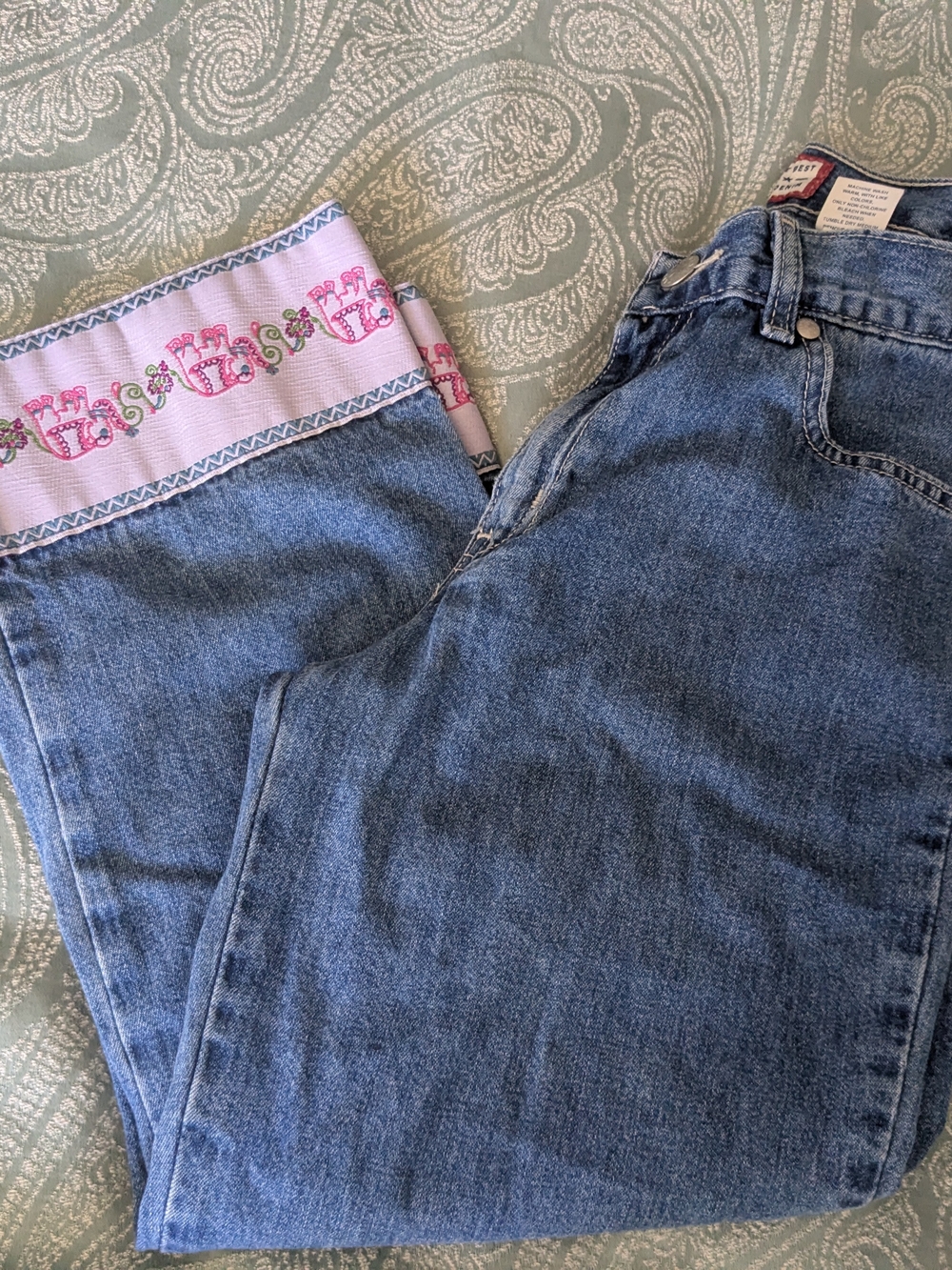 Old Navy Blue Denim Jeans with Pink Embroidered Cuff